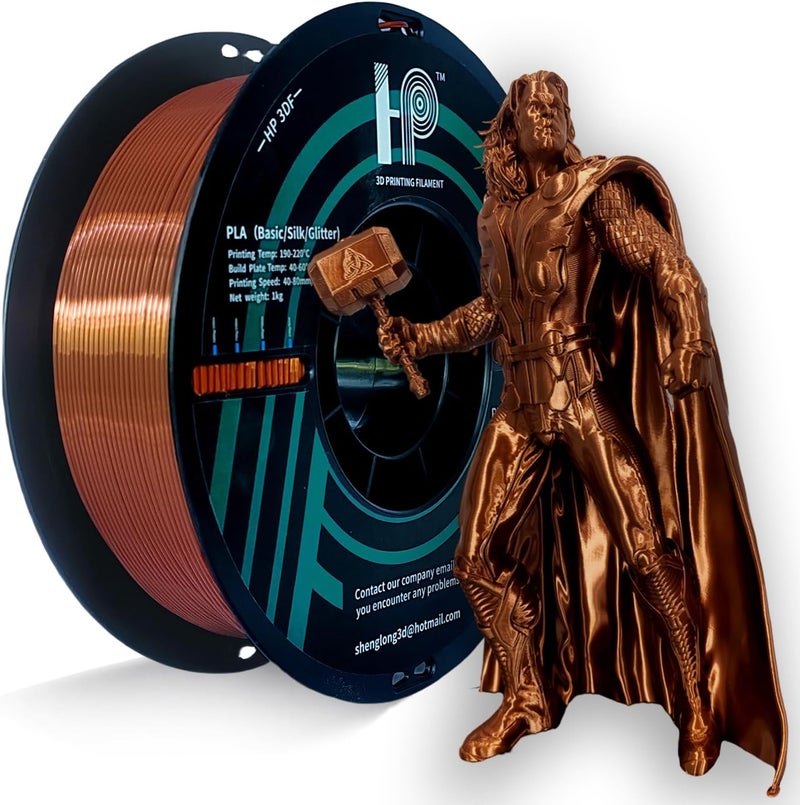 HP3DF PLA Filament, Silk PLA, 3D Printer Filament, PLA Filament 1.75mm Dimensional Accuracy +/- 0.02mm, 1KG Spool (2.2 lbs), Fit Most FDM Printer (Silk Copper) - Image 1
